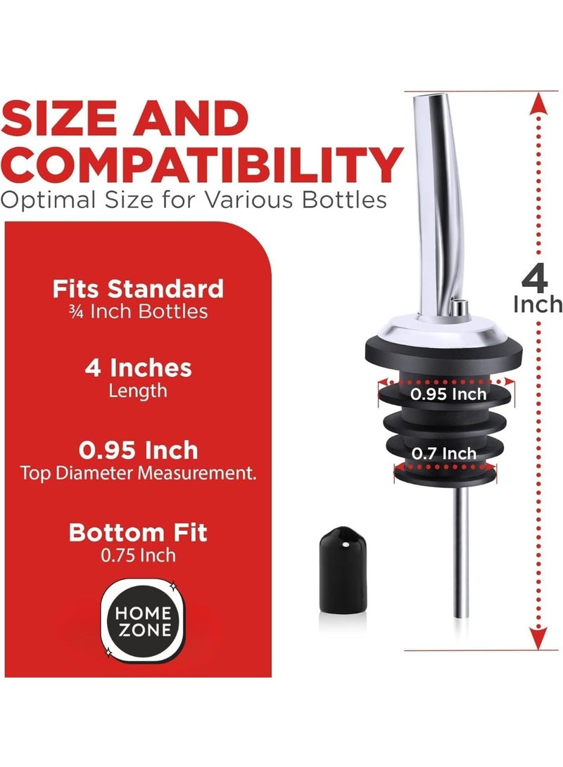 هوم زون عبوة من 12 قطعة من فوهة سكب الزيت مع اغطية مطاطية للغبار وفوهة صب المشروبات من الستانلس ستيل لزيت الزيتون والخل - Image 2